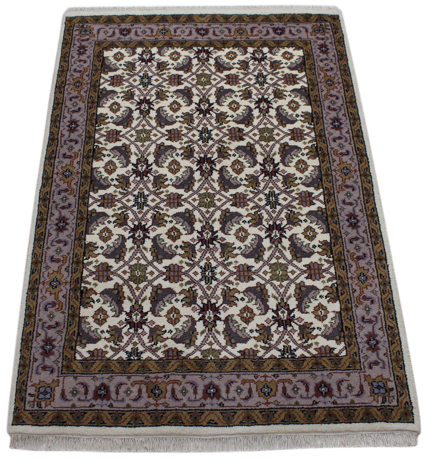 Beige Teppich Wolle Handgeknüpft Orientteppich 100% Schurwolle 120X180 cm D9