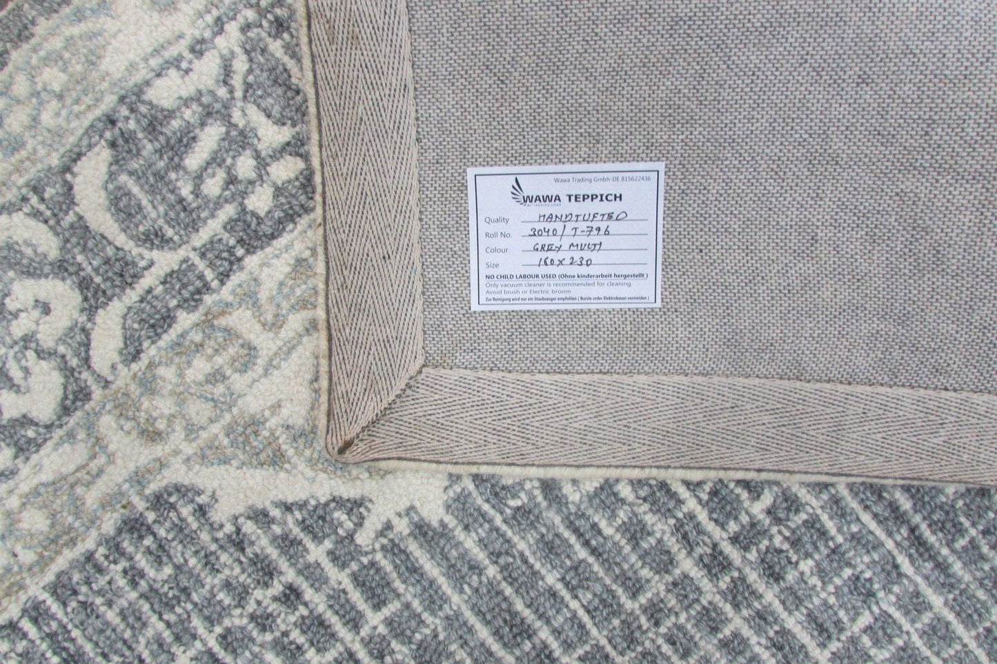Gray Beige 160X230 cm Teppich 100% Wolle Orientteppich Handgetuftet T796