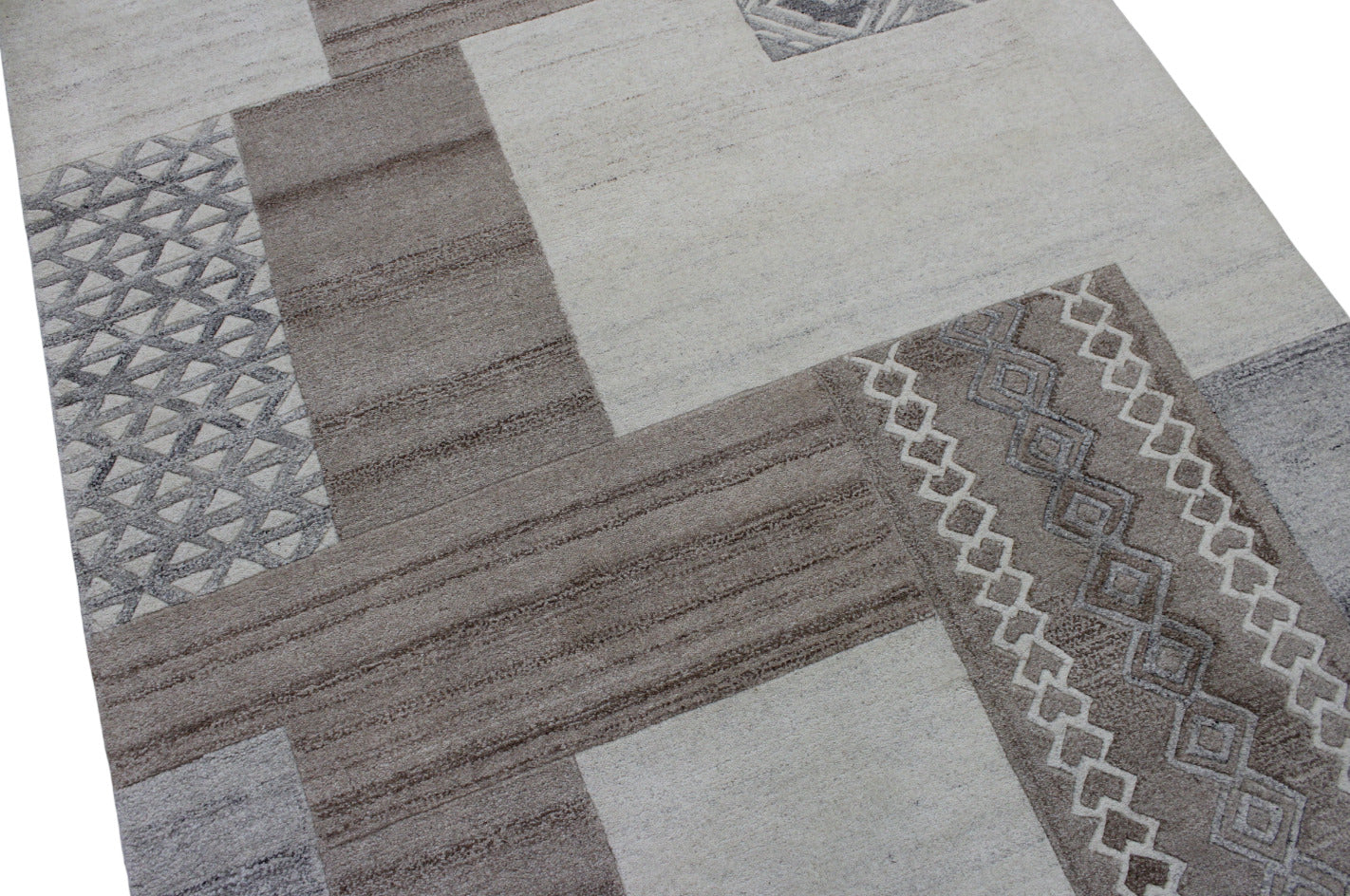 Beige, brown, grey, 160x230 cm rug, 100% wool, oriental rug, hand-tufted, HT209