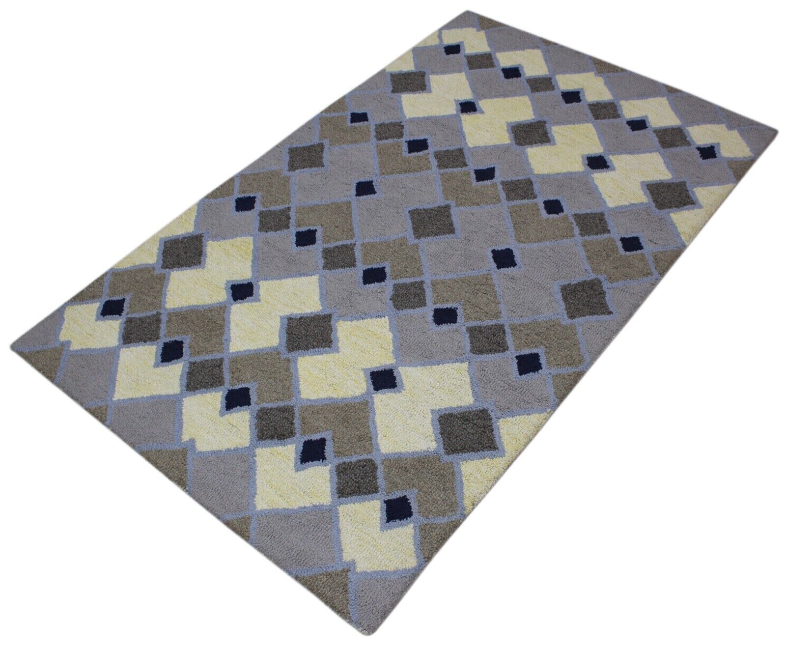 Teppich 100% Wolle Grau Beige Gelb Orientteppich 150X240 cm Handgetuftet MH938