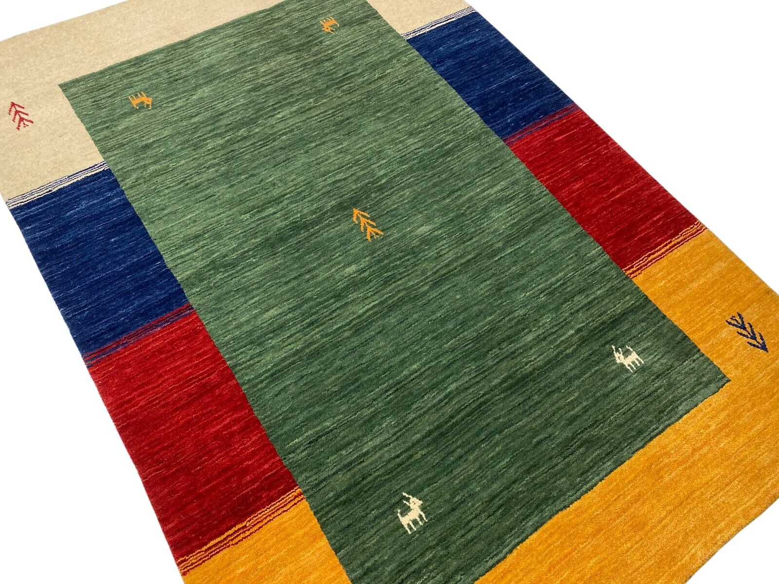 Gabbeh Grün Teppich 120x180 cm Handgewebt 100% Wolle Lori Buff Debbich Handloom