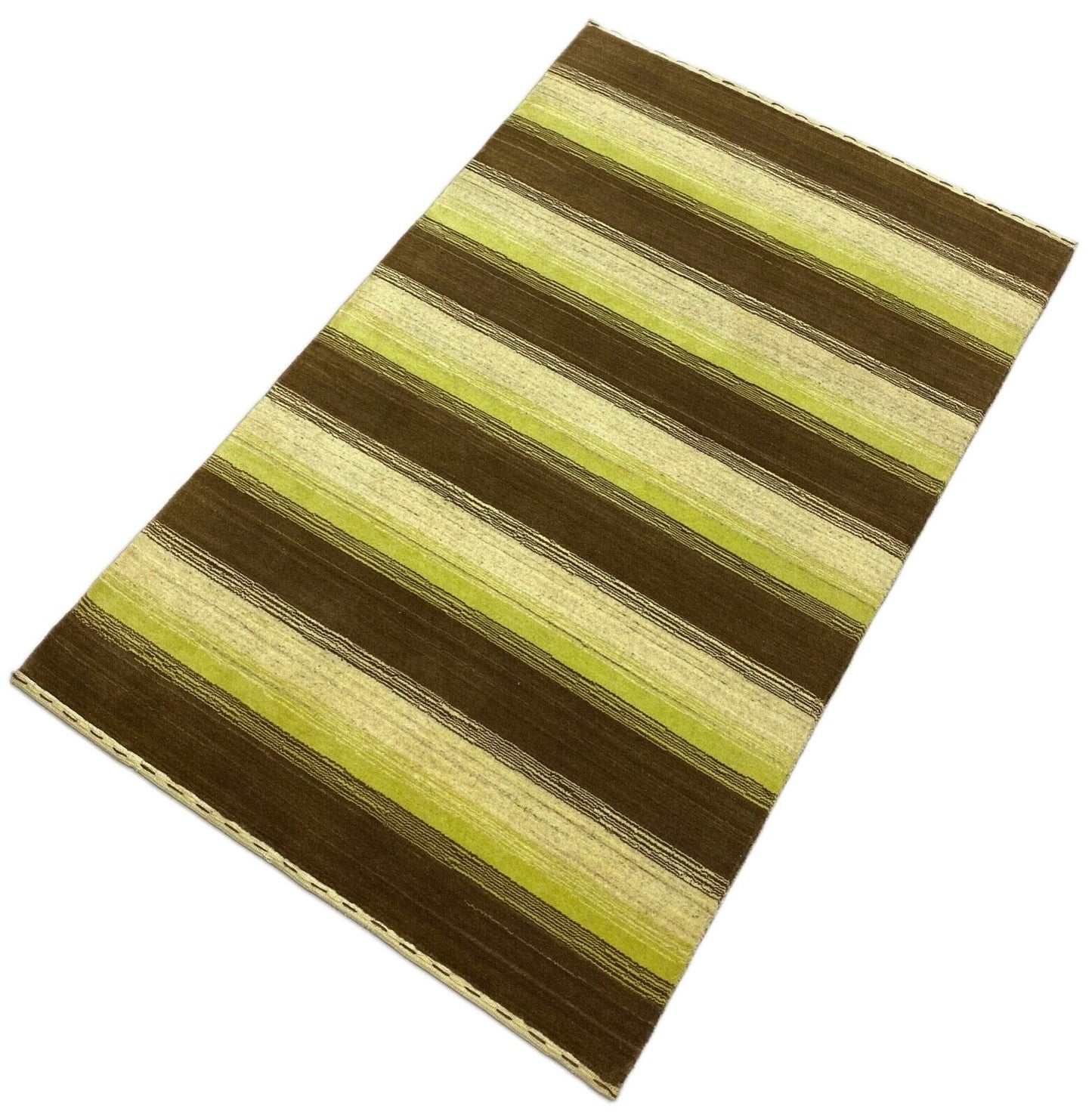 Teppich 100% Wolle Braun Beige Gelb Gabbeh lori Handgewebt 119x185 cm S76