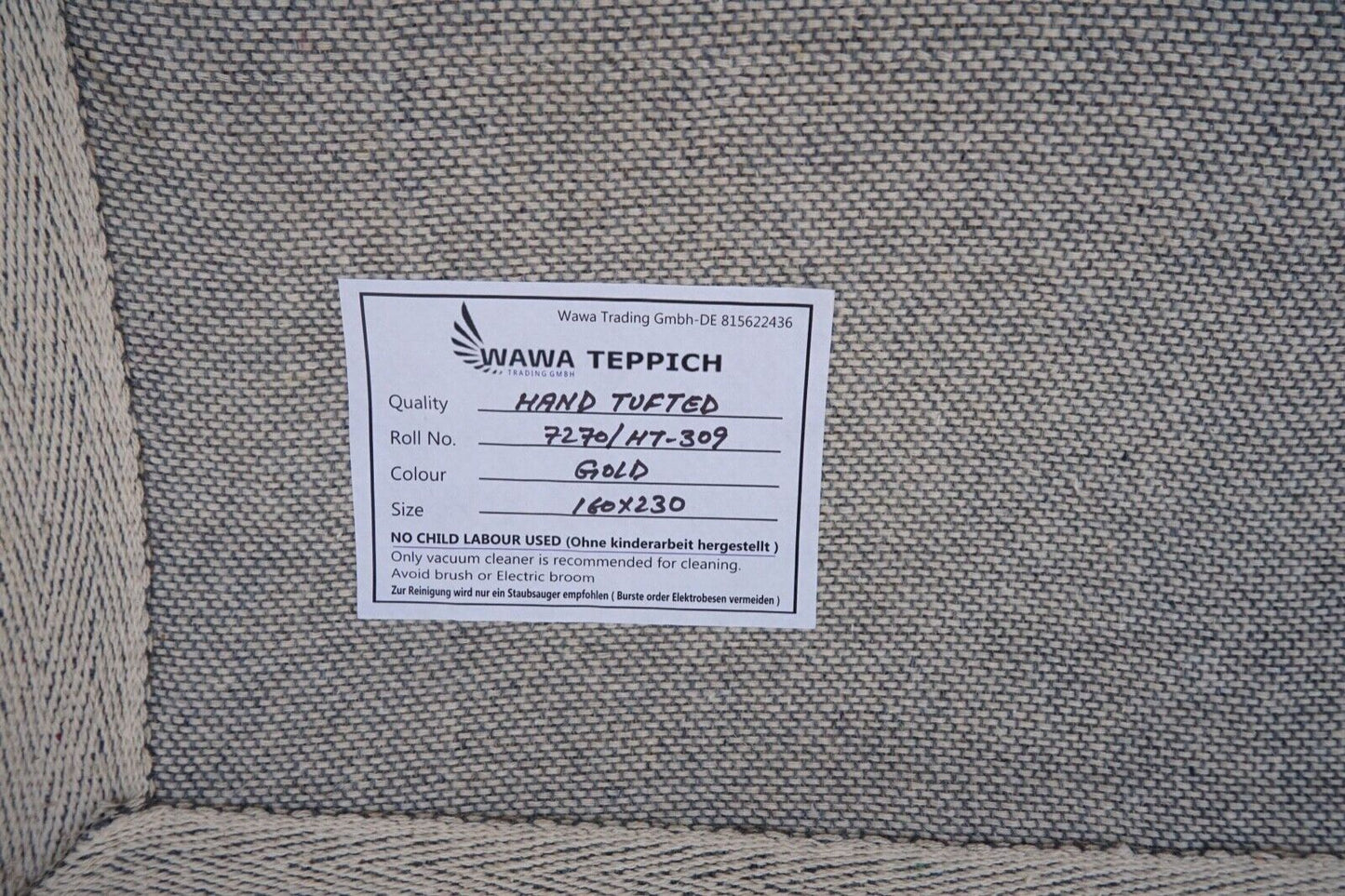 Beige 160x230 cm Teppich 100% Wolle Orientteppich Handgetuftet HT309