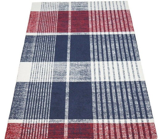 Teppich 100% Wolle Rot Blau Beige 160X230 cm Orientteppich Handgetuftet HT357