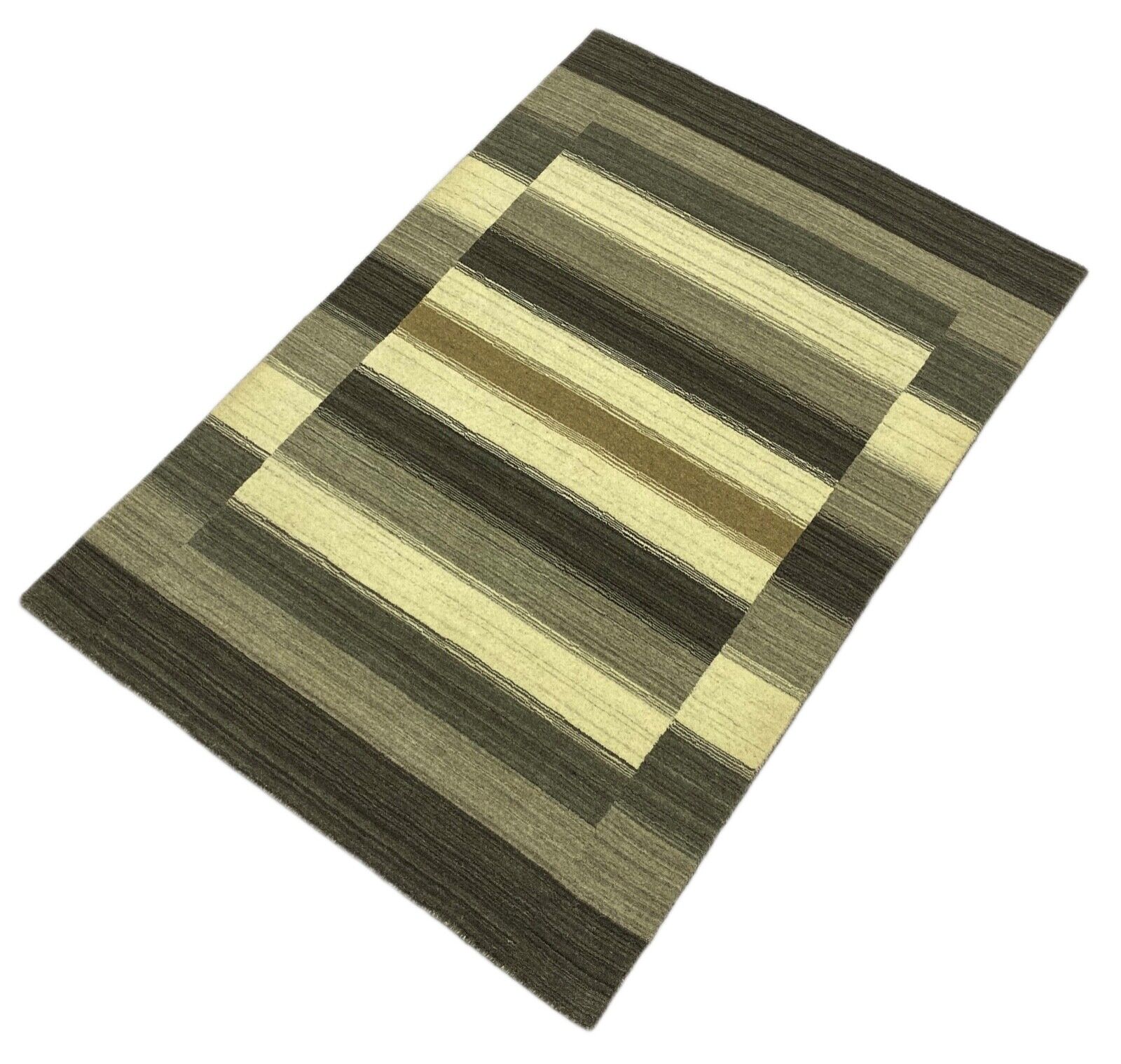 Gabbeh Teppich 100% Wolle Grau Braun Beige loom lori Handgewebt 125x180 cm S4