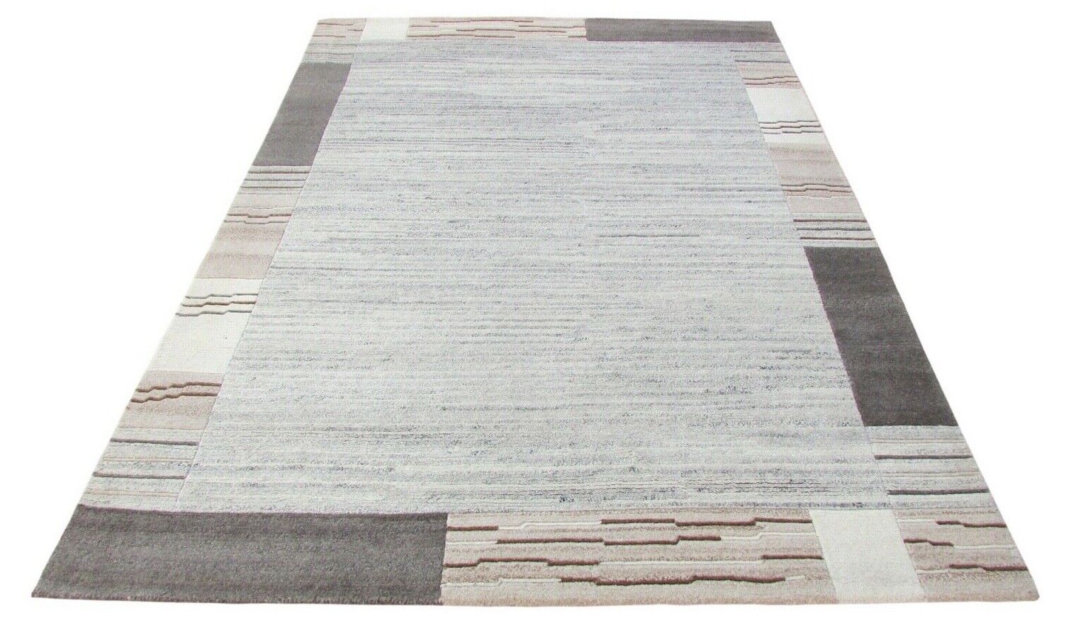 Nepal Teppich Handgeknüpft Beige Grau 100% Wolle Orientteppich 170x240 cm N-22
