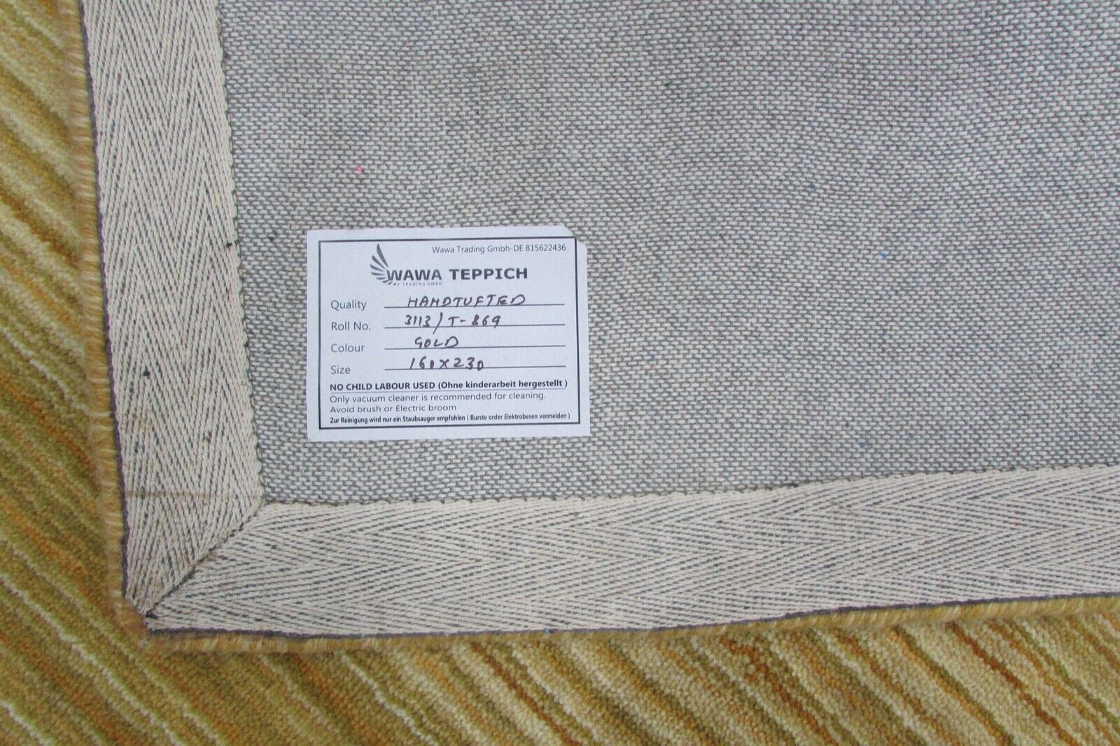 Senffarbe Teppich 100% Wolle Gold Beige 160X230 cm Handarbeit Loom T869