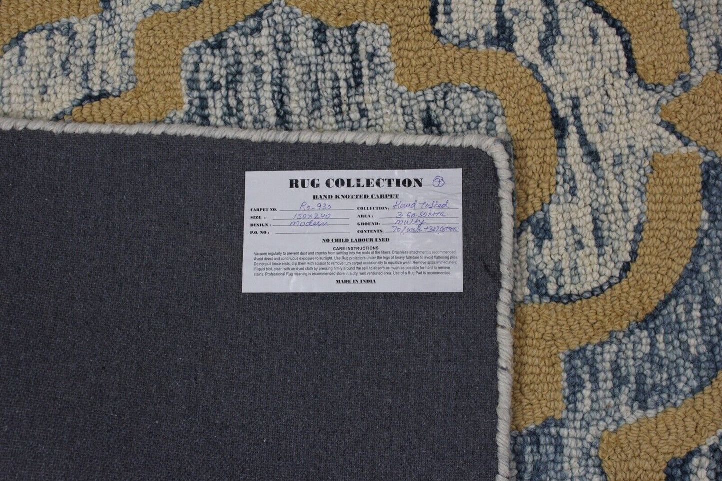 Teppich 100% Wolle Gelb Beige Blau Orientteppich 150X240 cm Handgetuftet MH930
