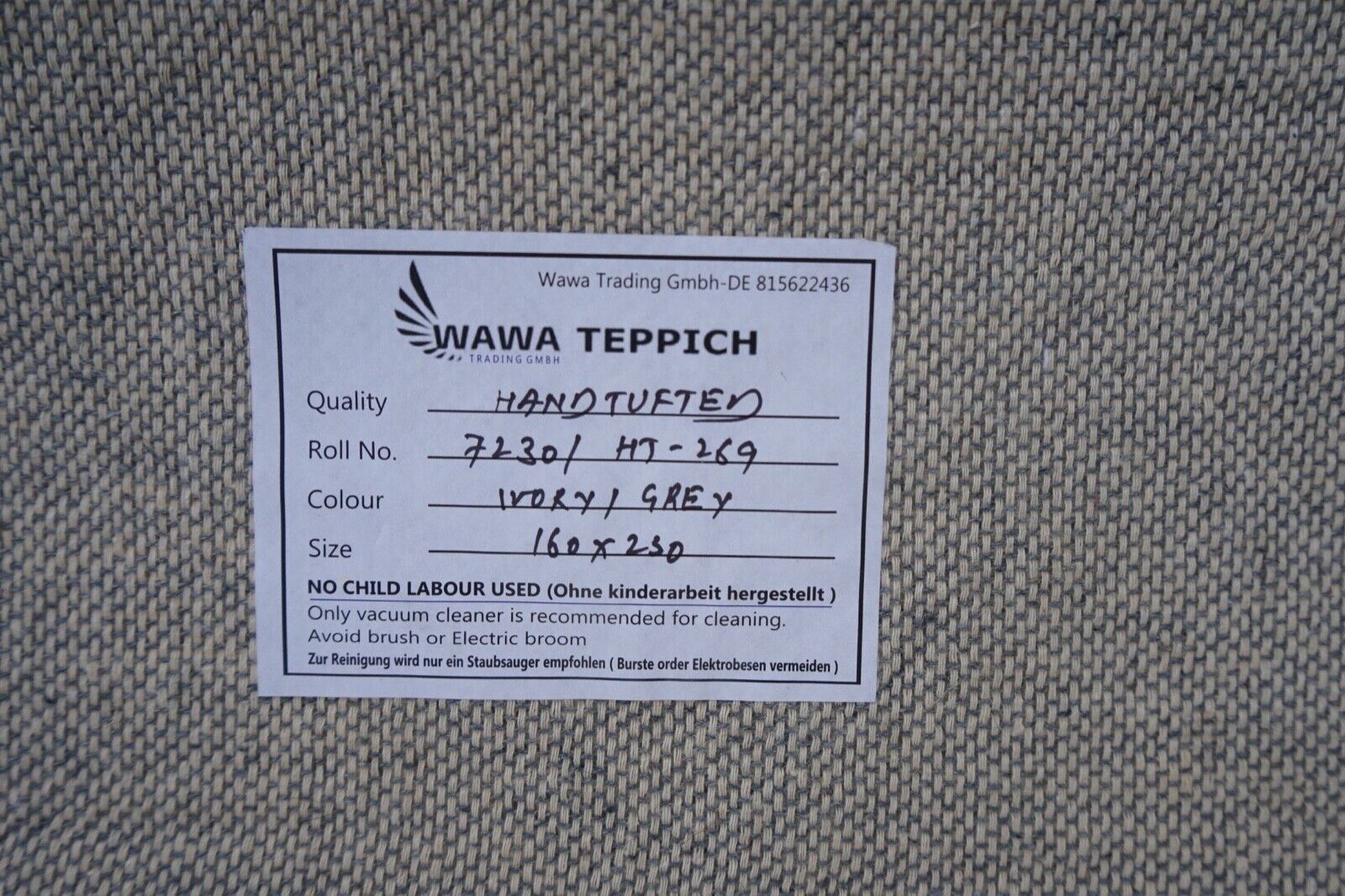 Biege Grau Teppich 100% Wolle 160X230 cm Orientteppich Handgetuftet HT269