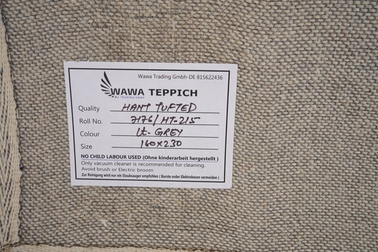 Teppich 100% Wolle Hell Grau 160X230 cm Orientteppich Handgetuftet HT215