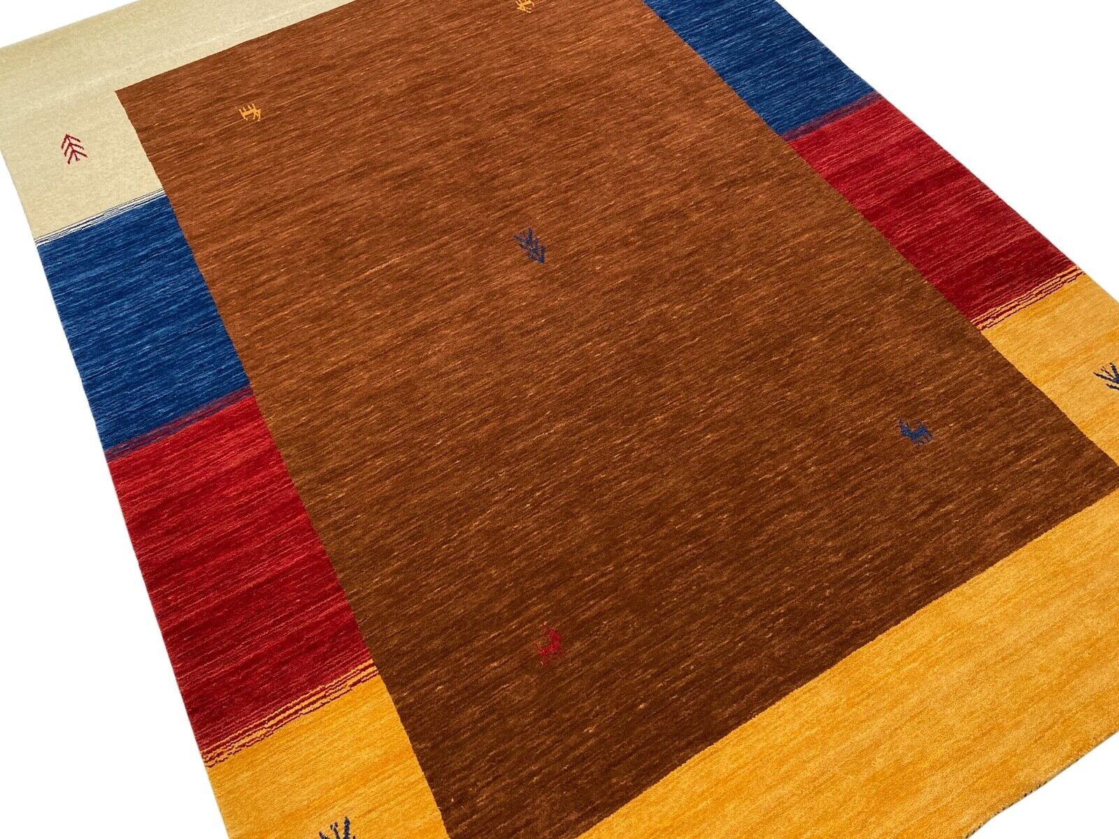 Gabbeh Teppich 100% Wolle 170x240 cm Braun Beige Rot Handgewebt Orientteppich