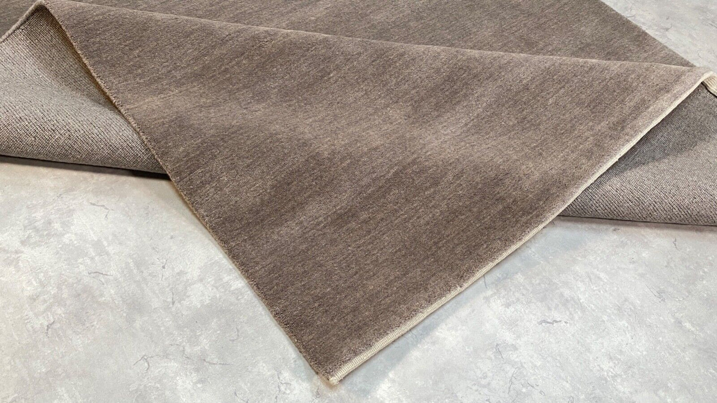 Taup Grau Teppich 100% Wolle 250x300 cm Handgewebt einfarbig gefärbt UNI AN2