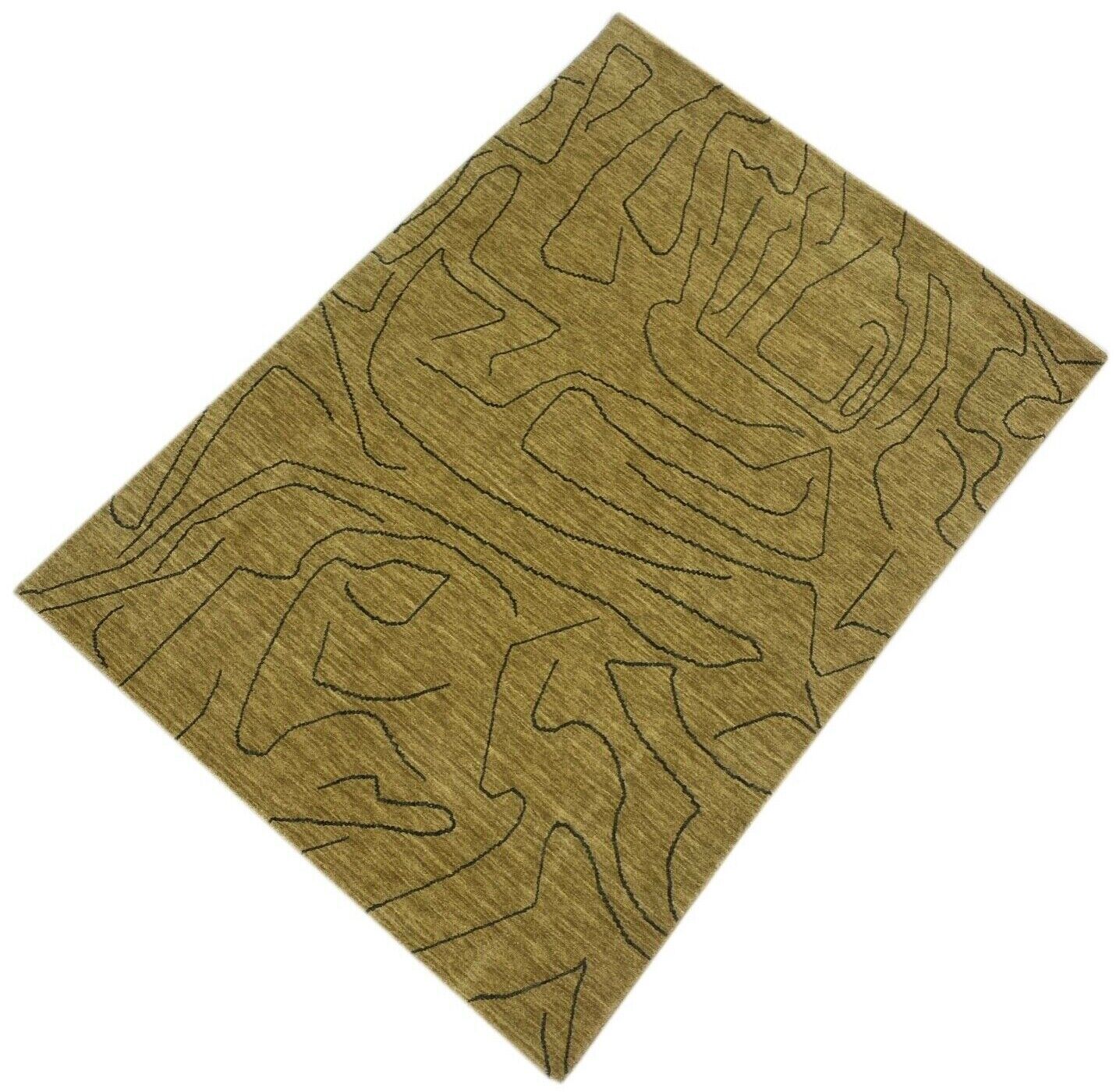 Gabbeh Teppich Gold Beige 100% Wolle 142x195 cm Handgewebt Lori WR65