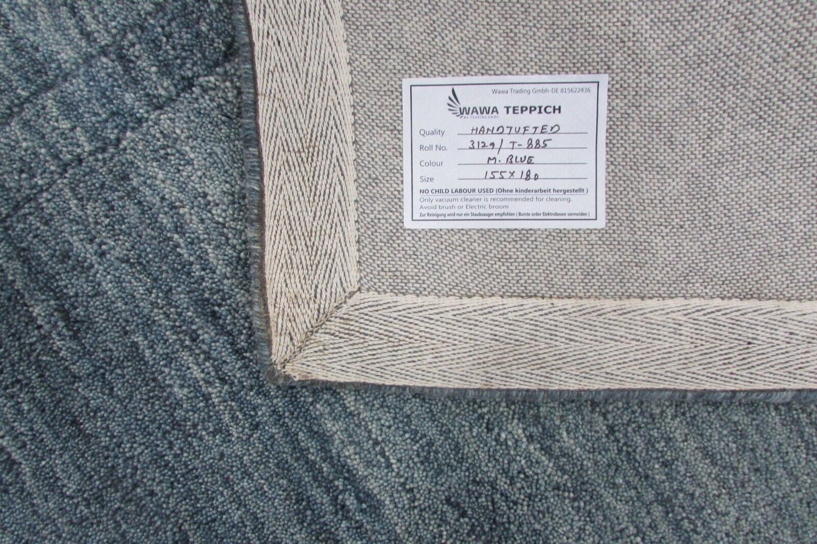 Teppich 100% Wolle Blau Grau hell lila 155X180 cm Handarbeit Loom T885