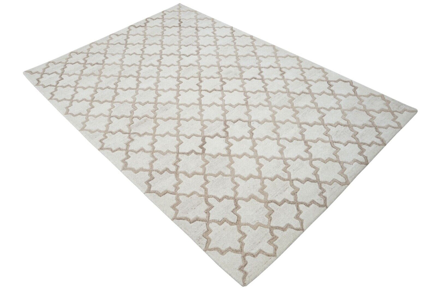 Beige 160X230 cm Teppich 100% Wolle Braun Orientteppich Handgetuftet HT274