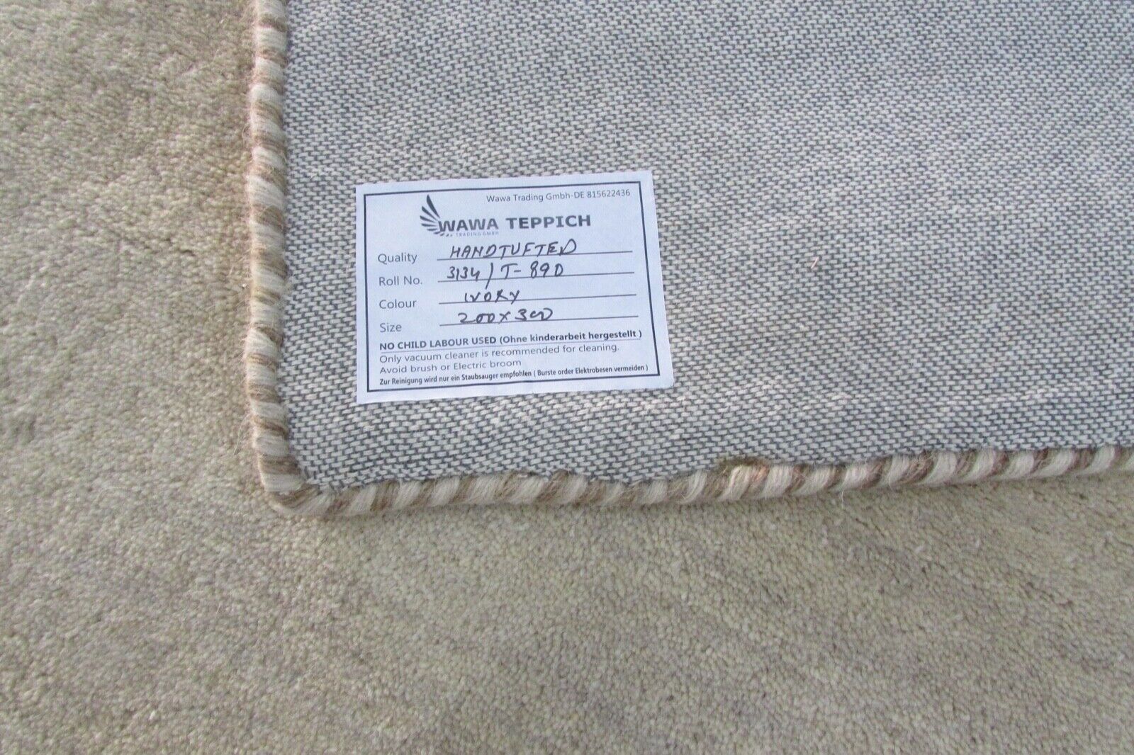 Beige Teppich 200X300 CM 100% Wolle Handgetuftete Handarbeit Designer T890