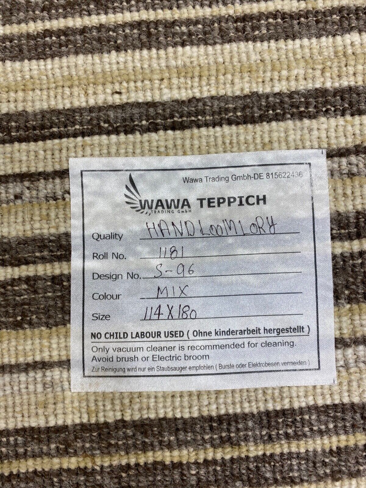 Teppich 100% Wolle Grau Beige Gabbeh lori Handgewebt 114x180 cm dp Garn S96