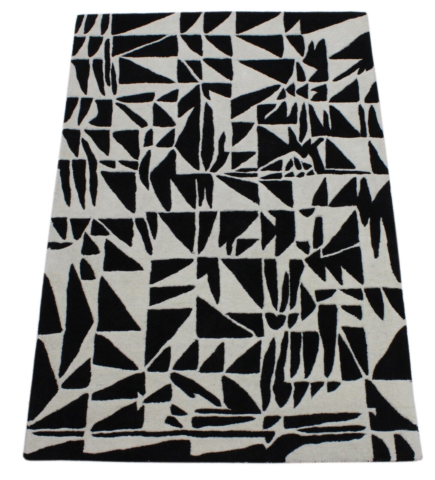 Schwarz Beige 100% Wolle  Teppich 120X180 CM Handarbeit Handgetuftet ME4