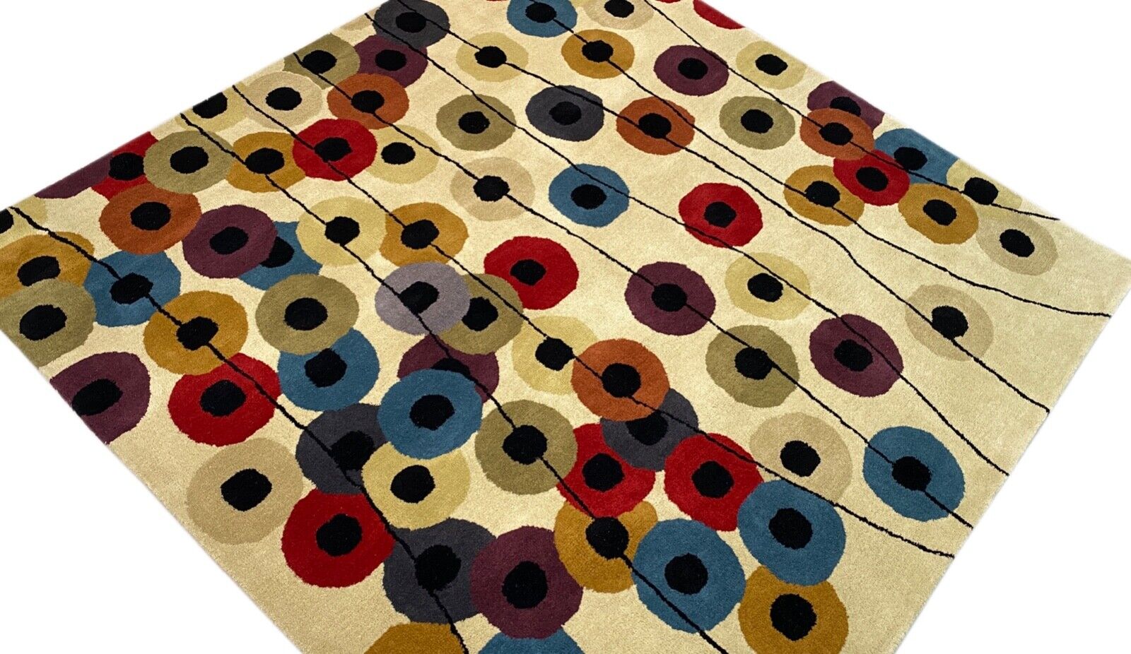 Wohnzimmer Teppich 100% Wolle Beige 200X200 cm Orientteppich Handgewebt CD 1