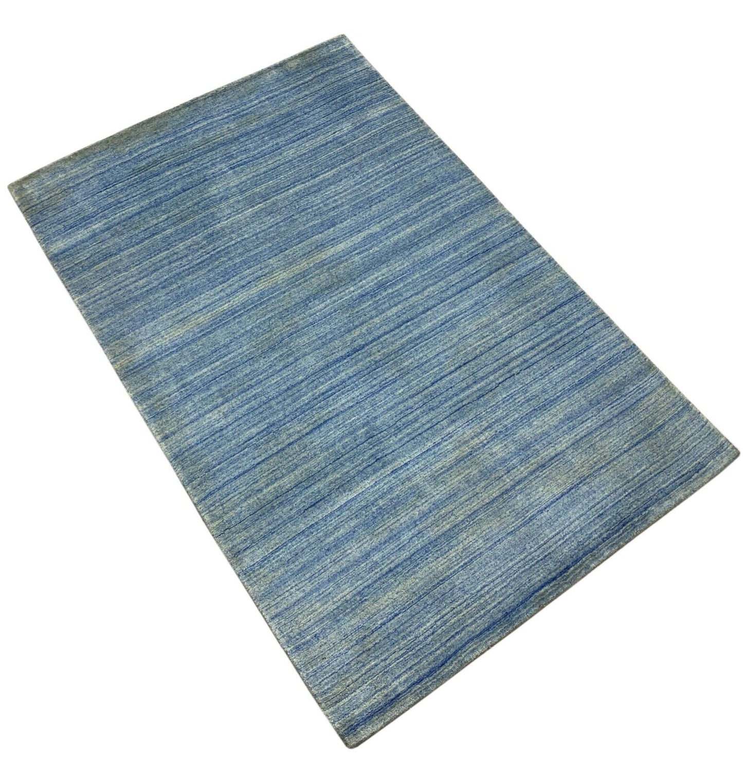 Blau Silber Teppich Gabbeh 100% Wolle loom lori Handgewebt 120x180 cm S169