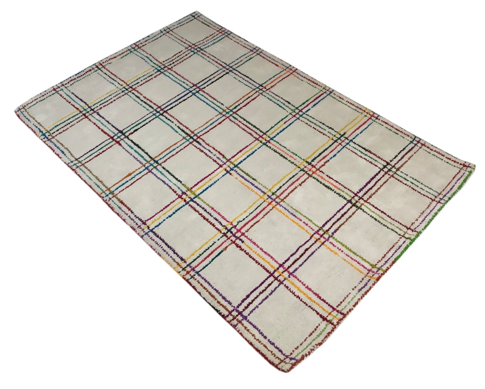 Tappeto orientale, beige, 100% lana, tappeto di design, annodato a mano, 110x170 cm