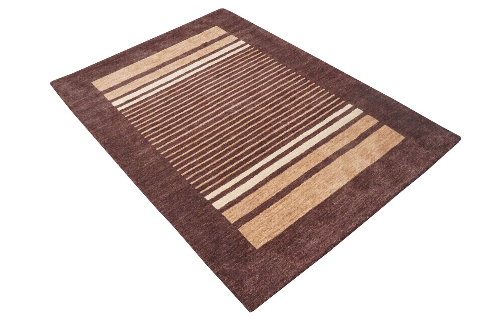 Tabakfarbe 140X200 cm Teppich 100% Wolle Braun Orientteppich Handgetuftet HT570