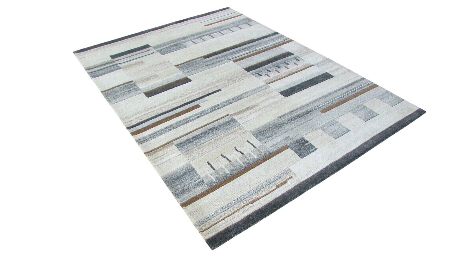 Nepal Teppich Handgeknüpft Beige Grau 100% Wolle Orientteppich 167x227 cm N-77