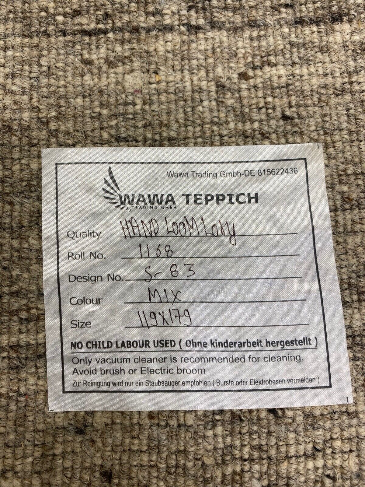 Teppich Gabbeh Beige Grau 100% Wolle lori Handgewebt 120x180 cm S83