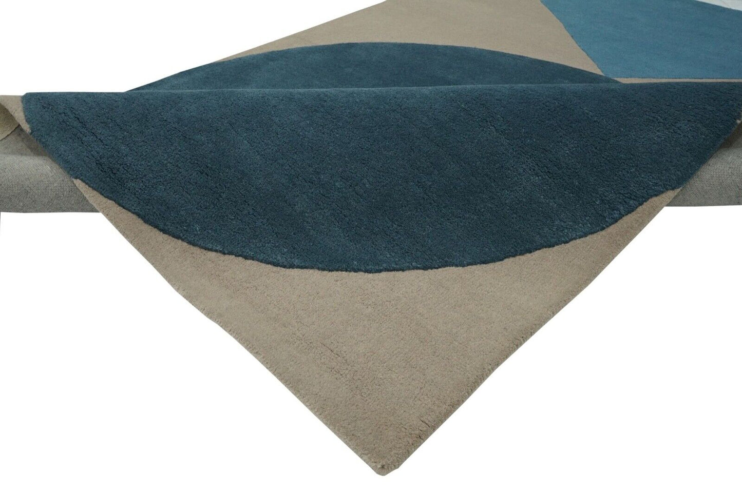 Beige Blau Teppich 160X230 cm 100% Wolle Orientteppich Handgetuftet HT212