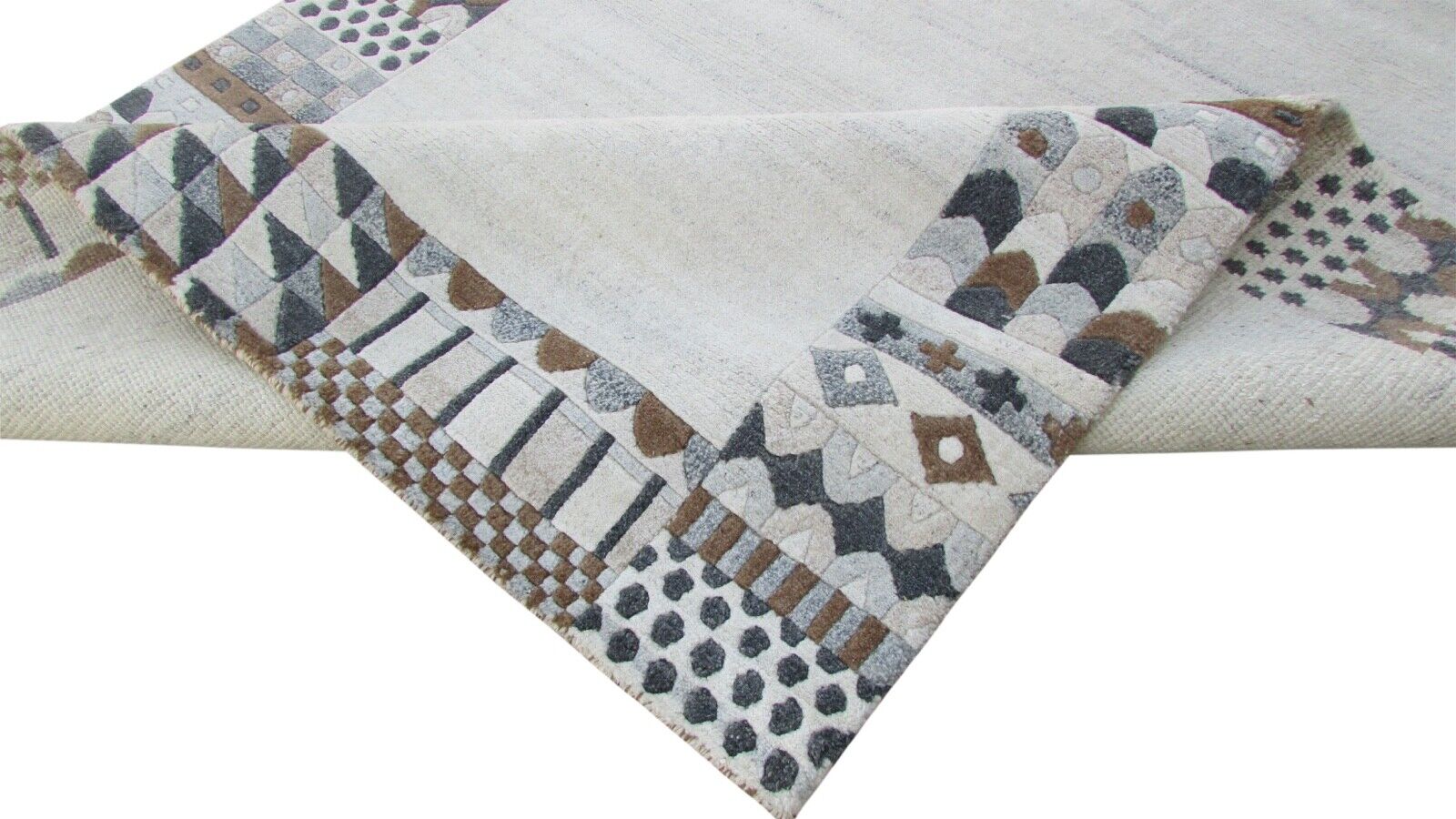 Tappeto Nepal, annodato a mano, beige/grigio, 100% lana, tappeto orientale, 163x225 cm, N-86