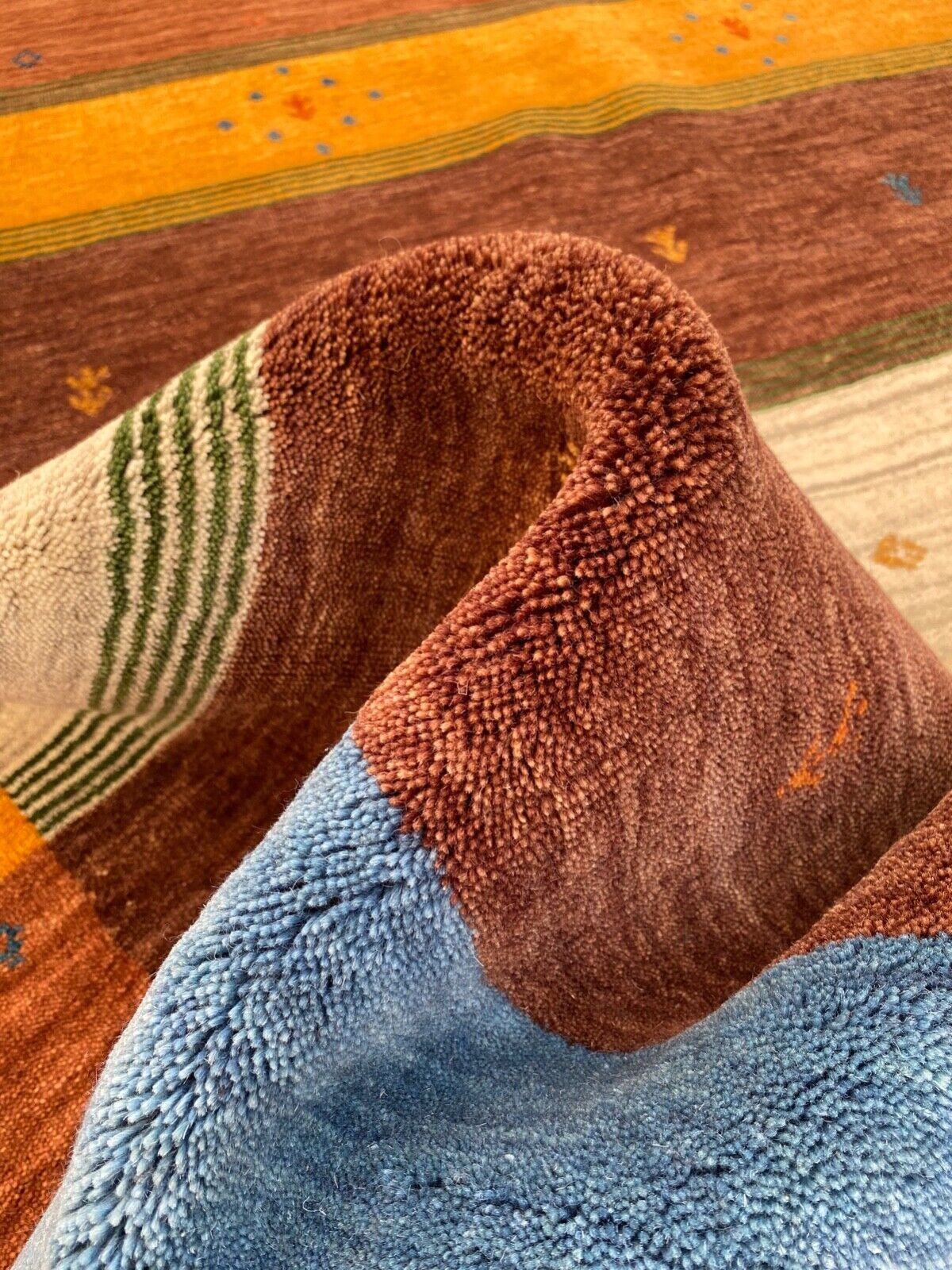 Gabbeh Teppich 100% Wolle 200x300 cm Blau Braun Handgewebt Orientteppich 111