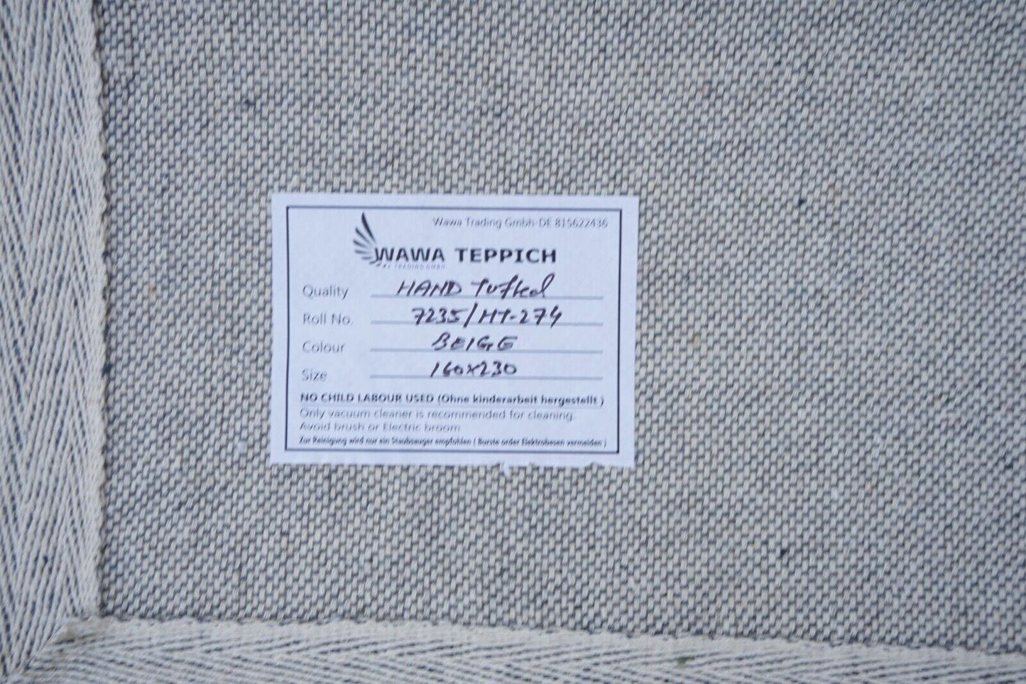 Beige 160X230 cm Teppich 100% Wolle Braun Orientteppich Handgetuftet HT274