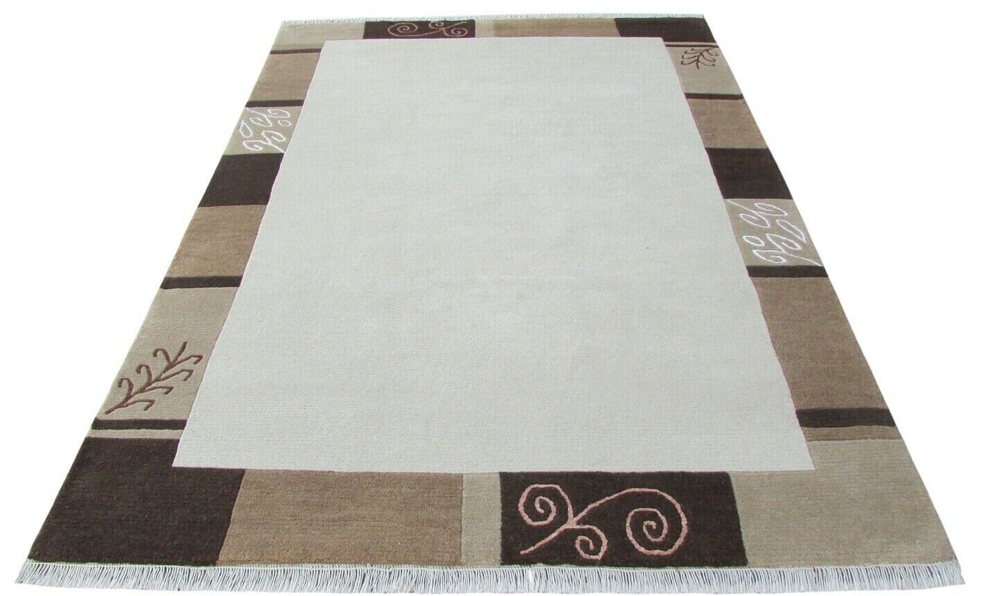 Nepal Teppich Handgeknüpft Braun Beige 100% Wolle Orientteppich 163x228 cm N-73