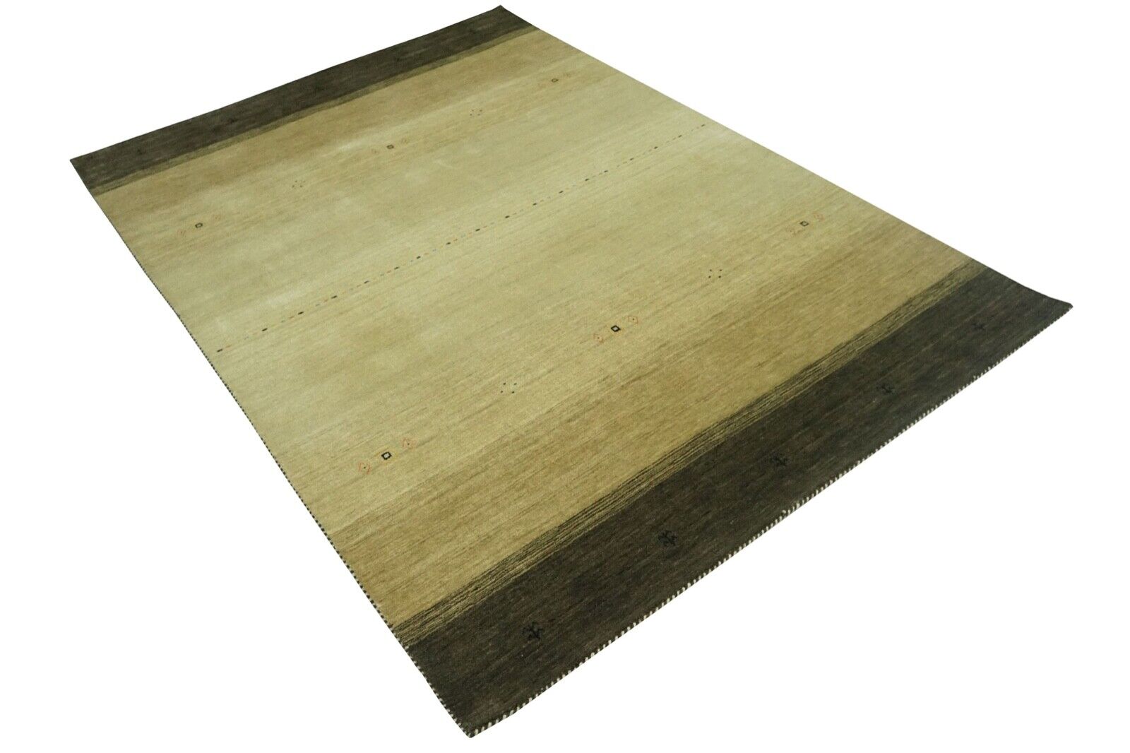 Gabbeh Teppich Beige 100% Wolle 170x240 cm Handgewebt Orientteppich Lr515