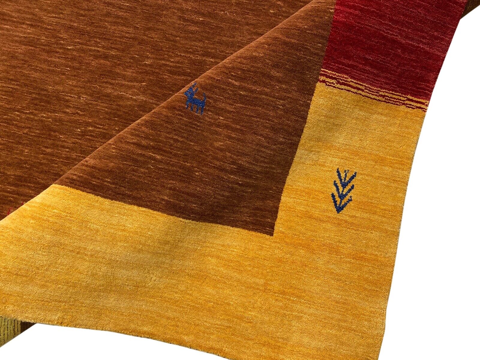 Gabbeh Teppich 100% Wolle 170x240 cm Braun Beige Rot Handgewebt Orientteppich