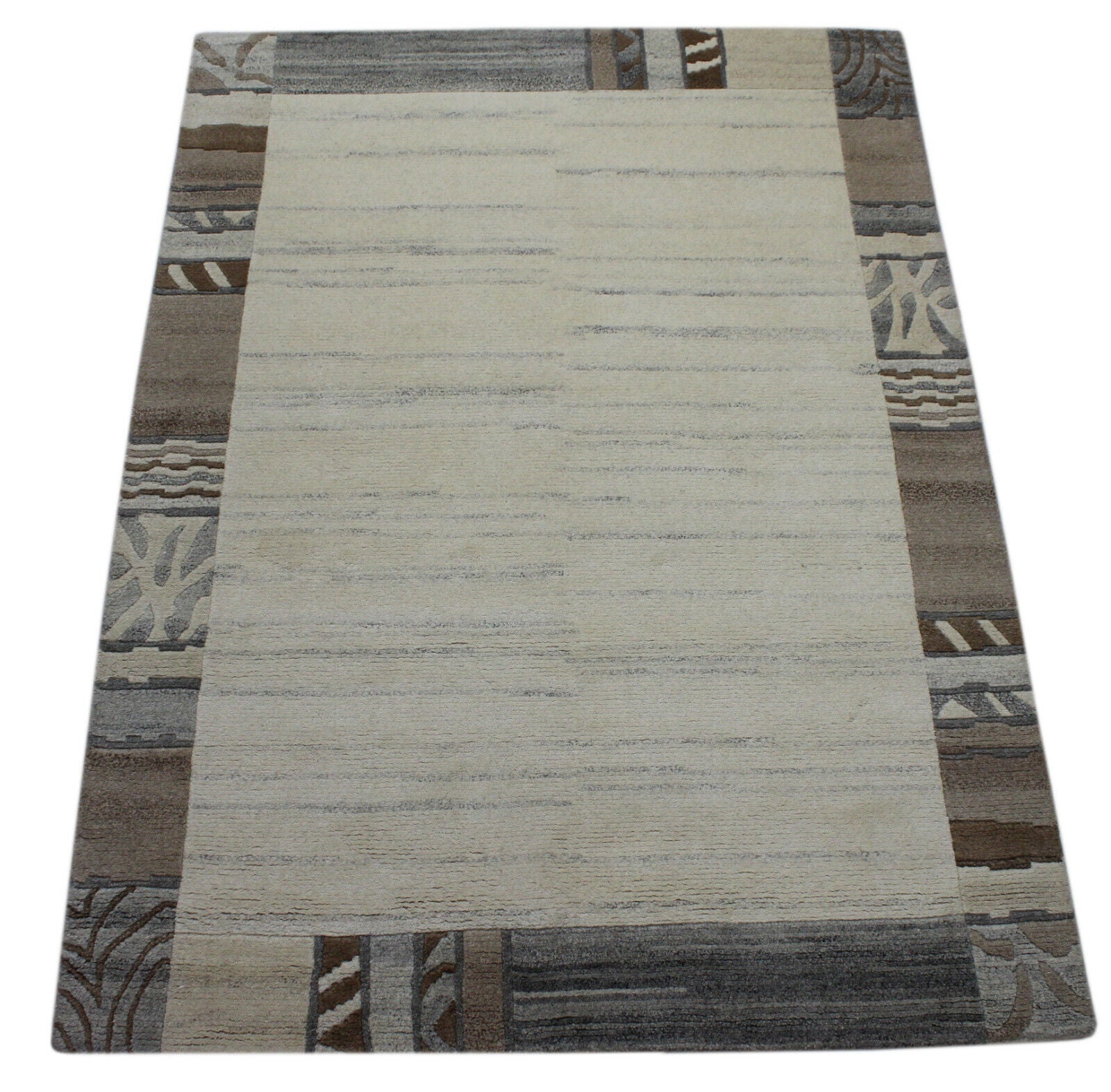 Nepal Teppich Handgeknüpft Braun Grau 100% Wolle Orientteppich 163x223 cm N6