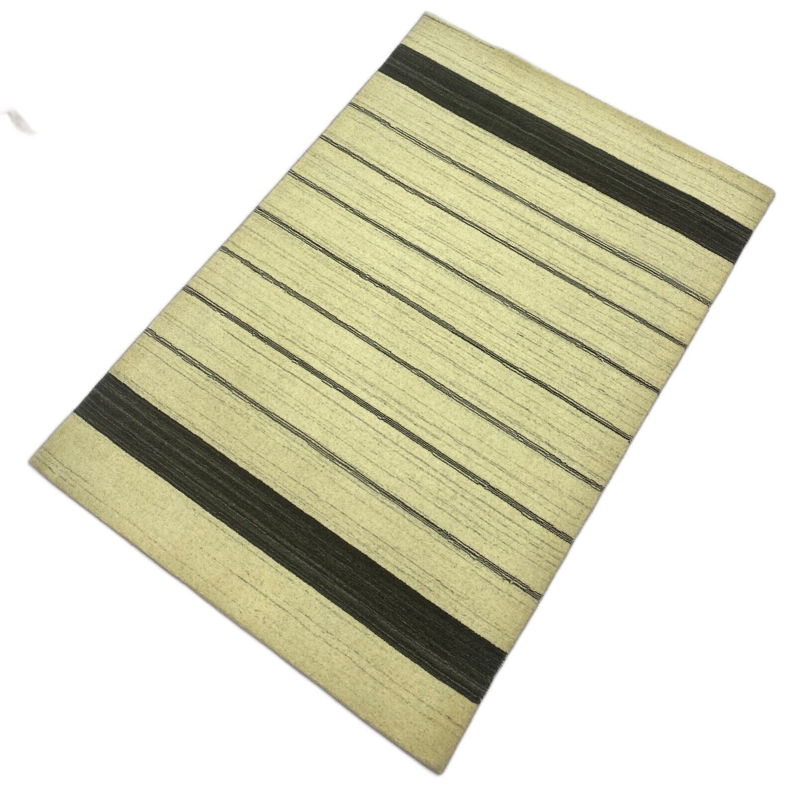 Teppich 100% Wolle Grau Beige Gabbeh lori Handgewebt 124x182 cm Naturwolle S95