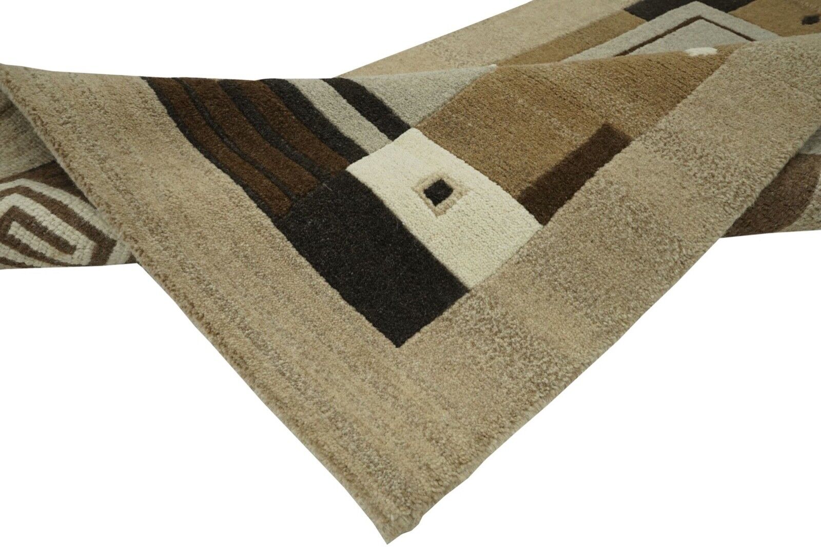 Nepal Teppich 100% Wolle Handgeknüpft Beige Braun 97X166 cm Orientteppich N776