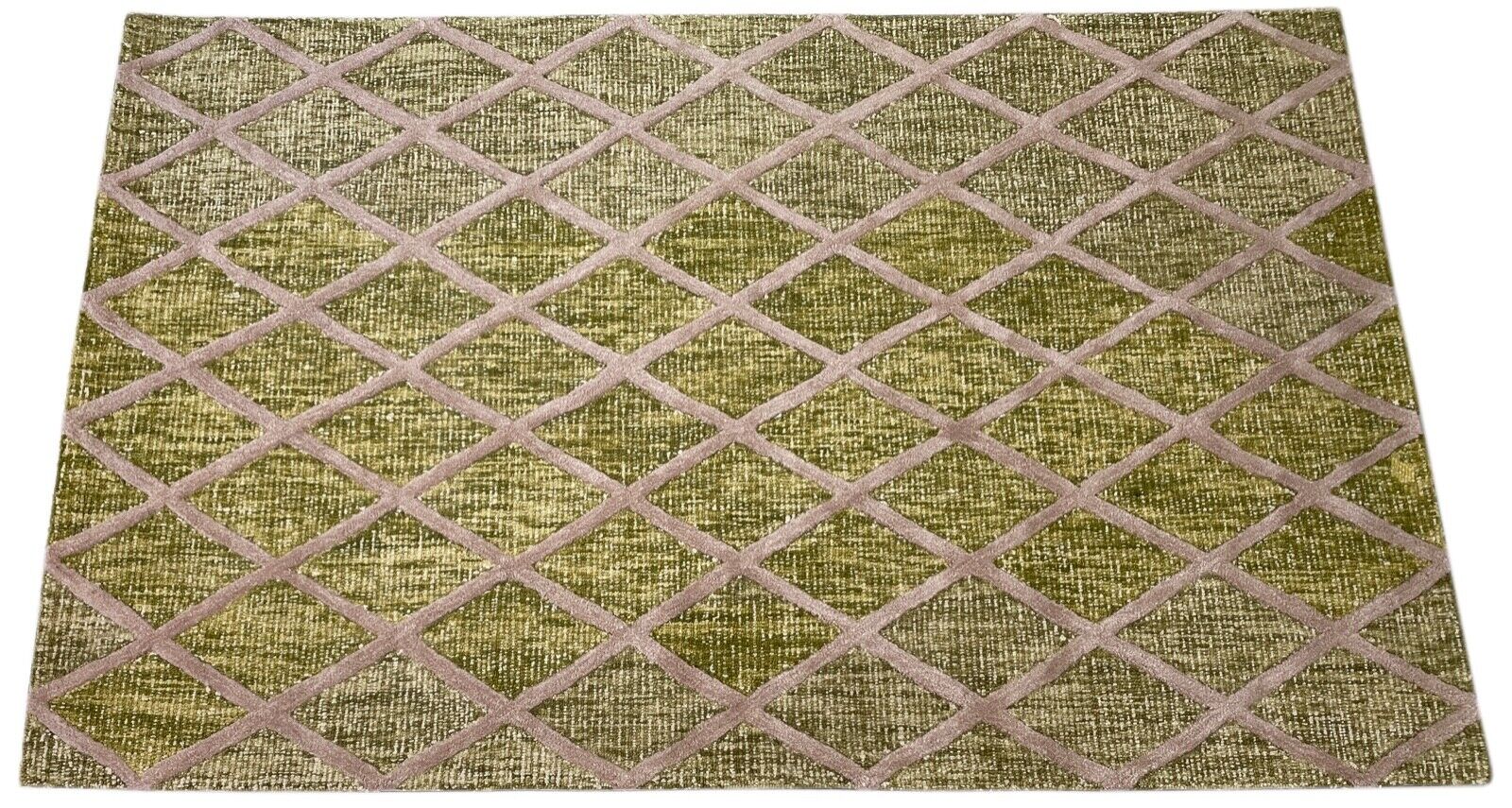 Žalias, smėlio spalvos, pilkas rankomis dygsniuotas rytietiškas kilimas, 100 % vilna, 155 x 242 cm, D-133