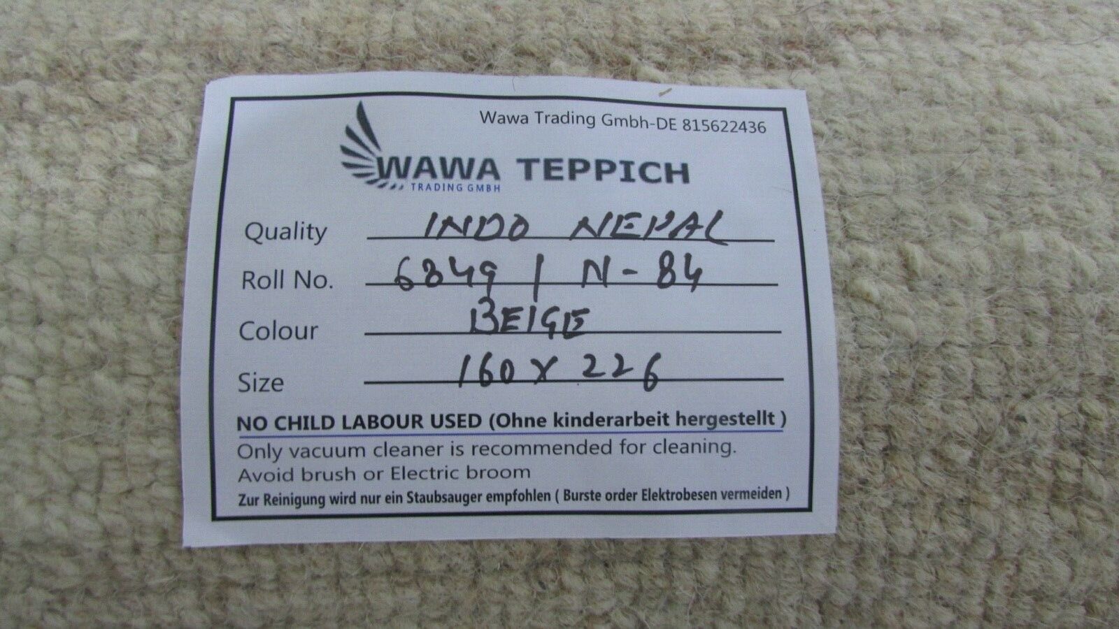 Nepal Teppich Handgeknüpft Beige Braun 100% Wolle Orientteppich 160x226 cm N-84