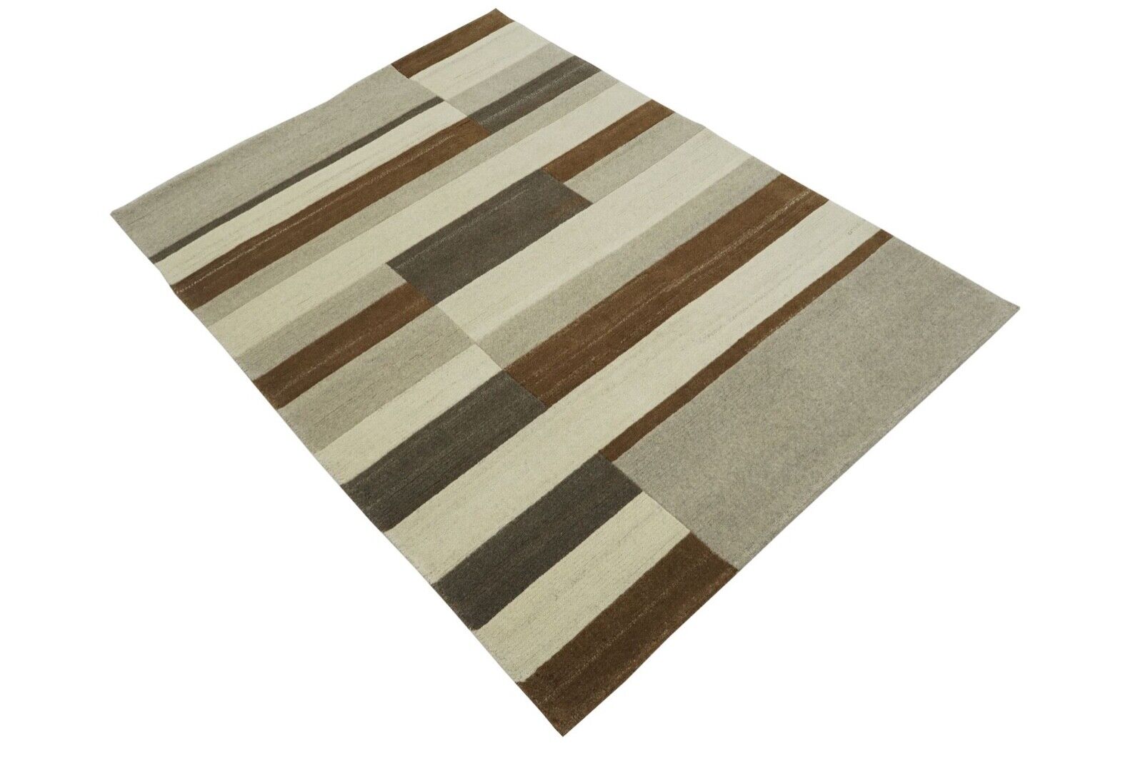 Nepal Teppich Handgeknüpft 100% Wolle Braun Beige Grau 140X200 cm N769