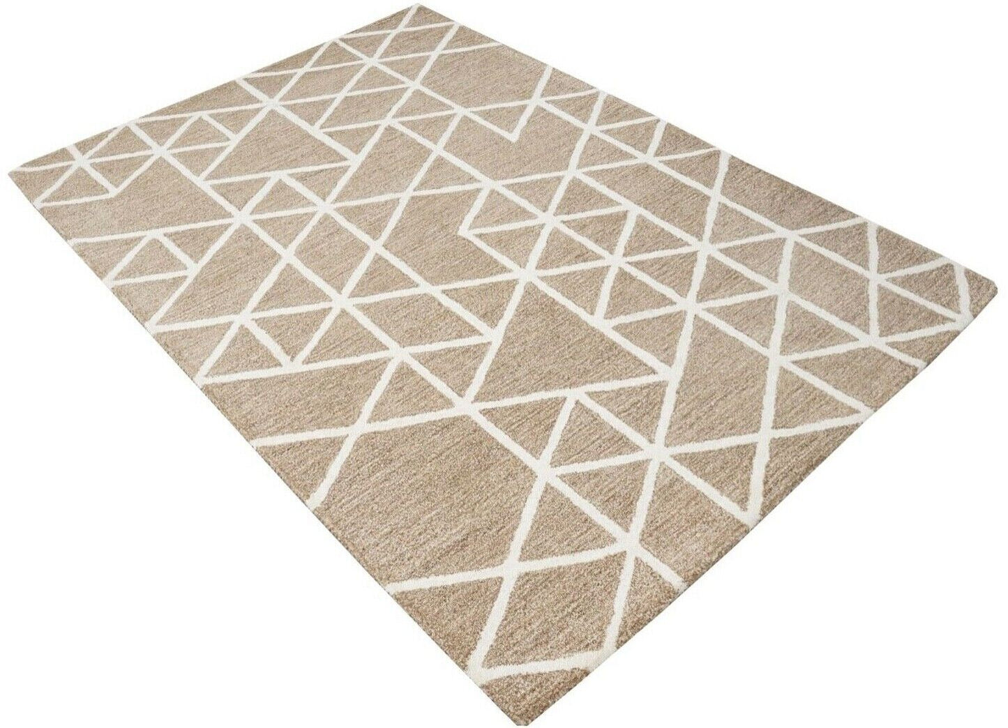 Teppich 100% Wolle Tabakfarbe Hell Braun Beige 160X230 cm Handgetuftet HT392