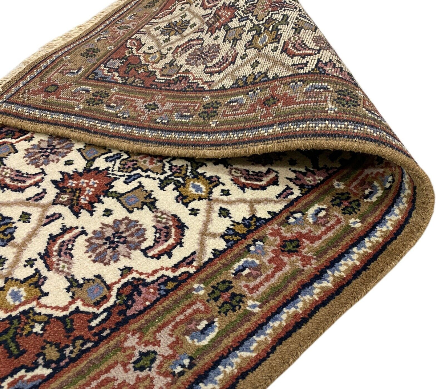 Beige Braun Teppich 100% Wolle Handgeknüpft Orientteppich  70X140 cm D11