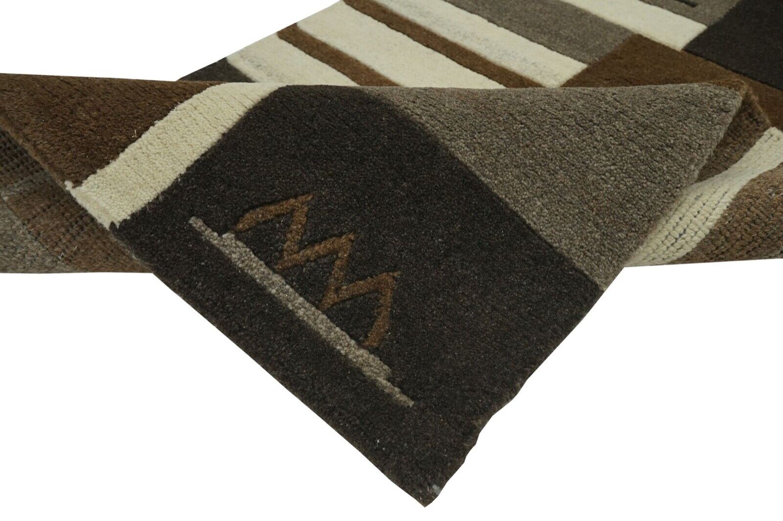 Nepal Teppich Handgeknüpft Beige Braun Grau 100% Wolle Orient 70x140 cm N763