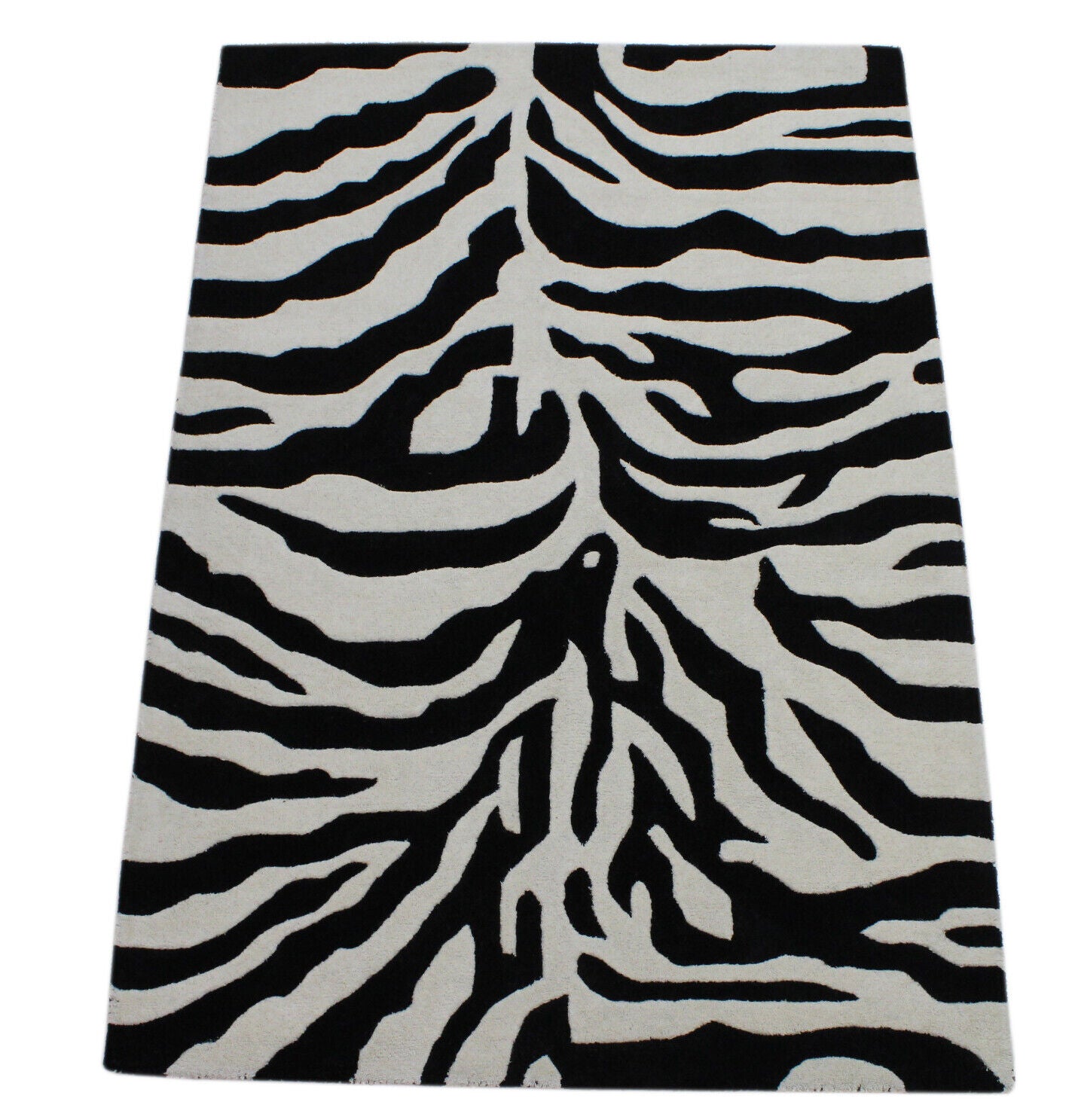 Schwarz Beige 100% Wolle  Teppich 120X180 CM Handarbeit Handgetuftet ME5