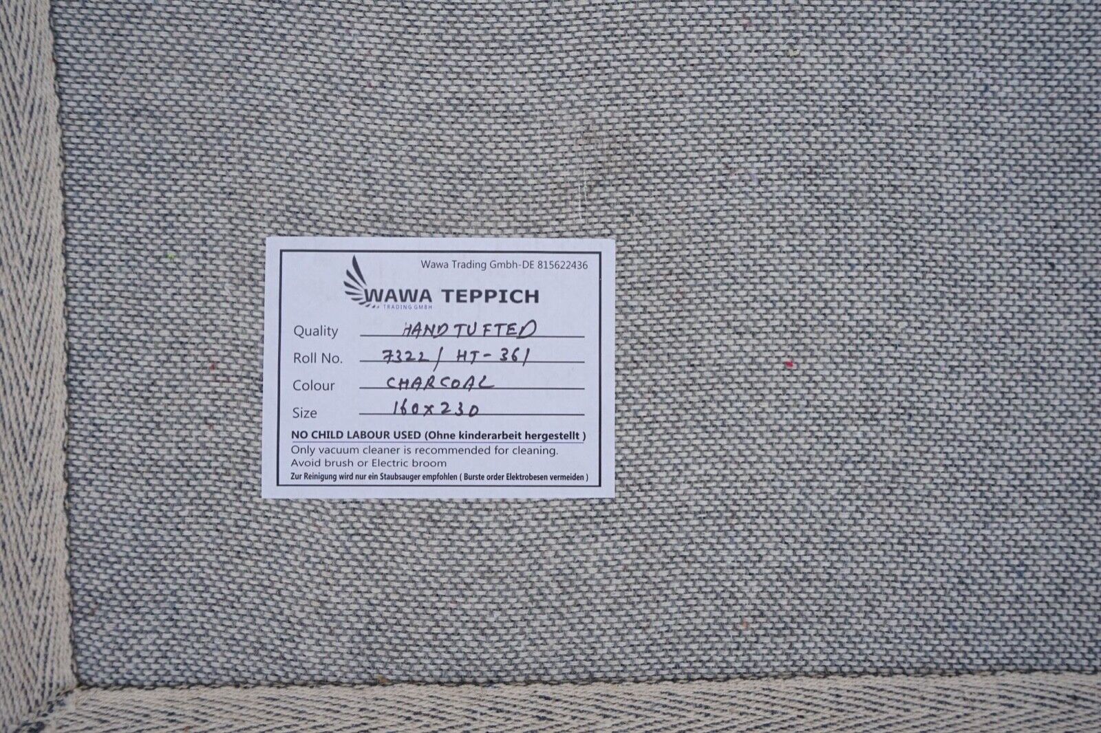 Teppich 100% Wolle Holzkohle Braun 160X230 cm Orientteppich Handgetuftet HT361