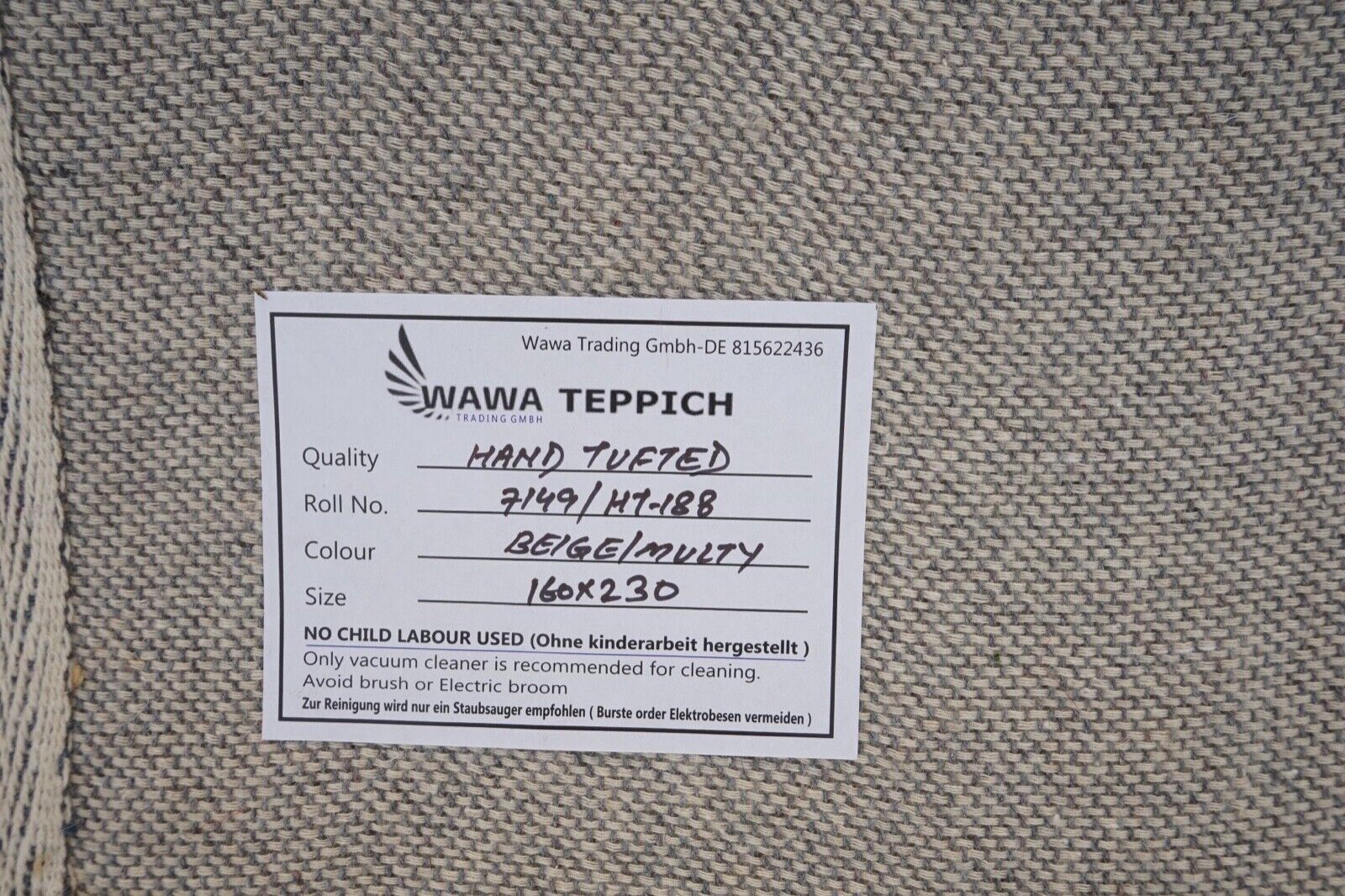 Braun Grau Beige 160X230 cm Teppich 100% Wolle Orientteppich Handgetuftet HT188