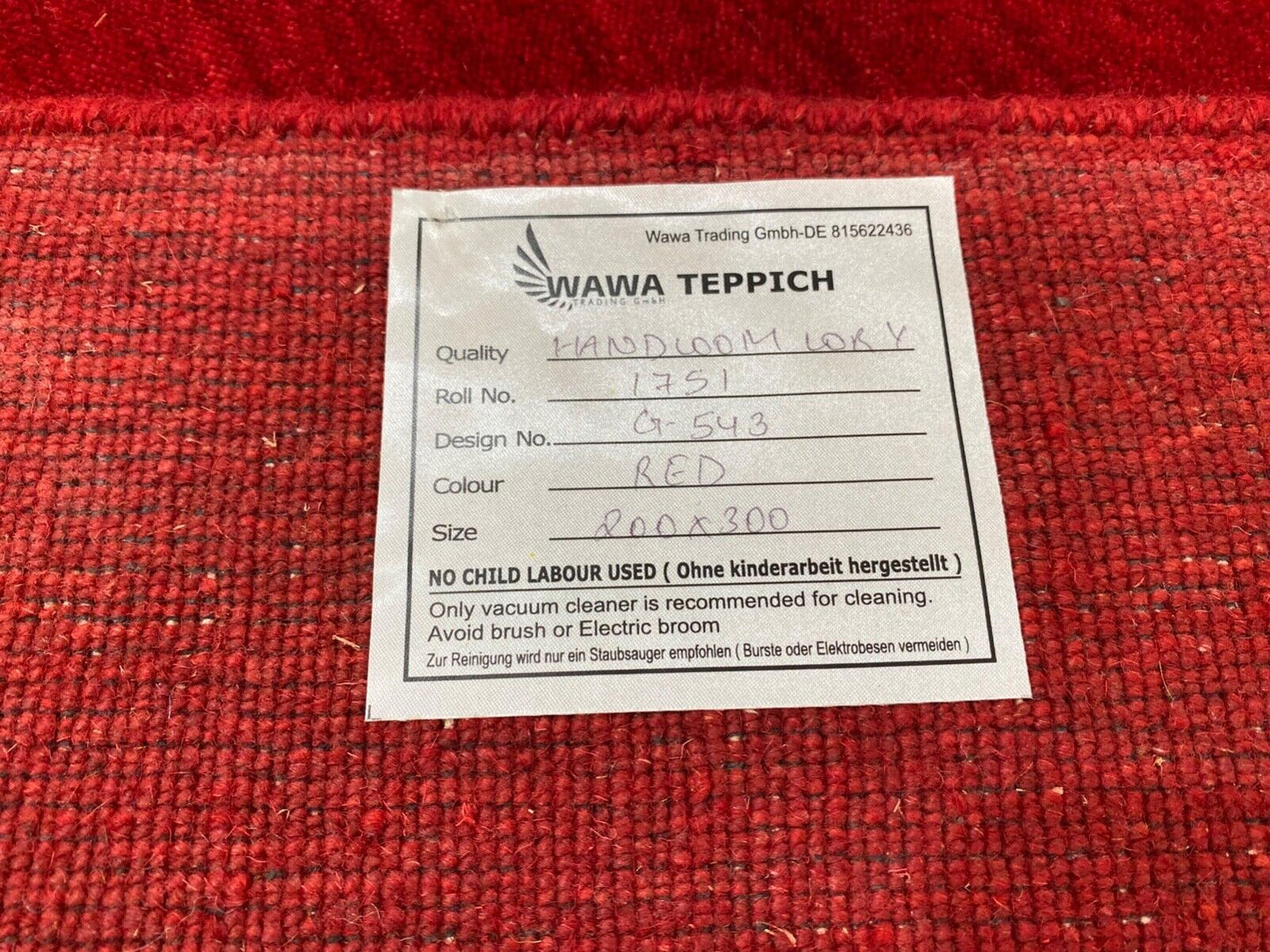 Einfarbig Deko Rot Teppich 100% Wolle 200x300 cm Handgewebt Orientteppich G-543