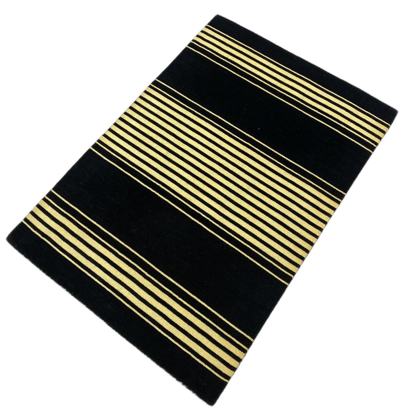 Teppich Blau Schwarz Beige 100% Wolle Gabbeh lori Handgewebt 120x180 cm S56