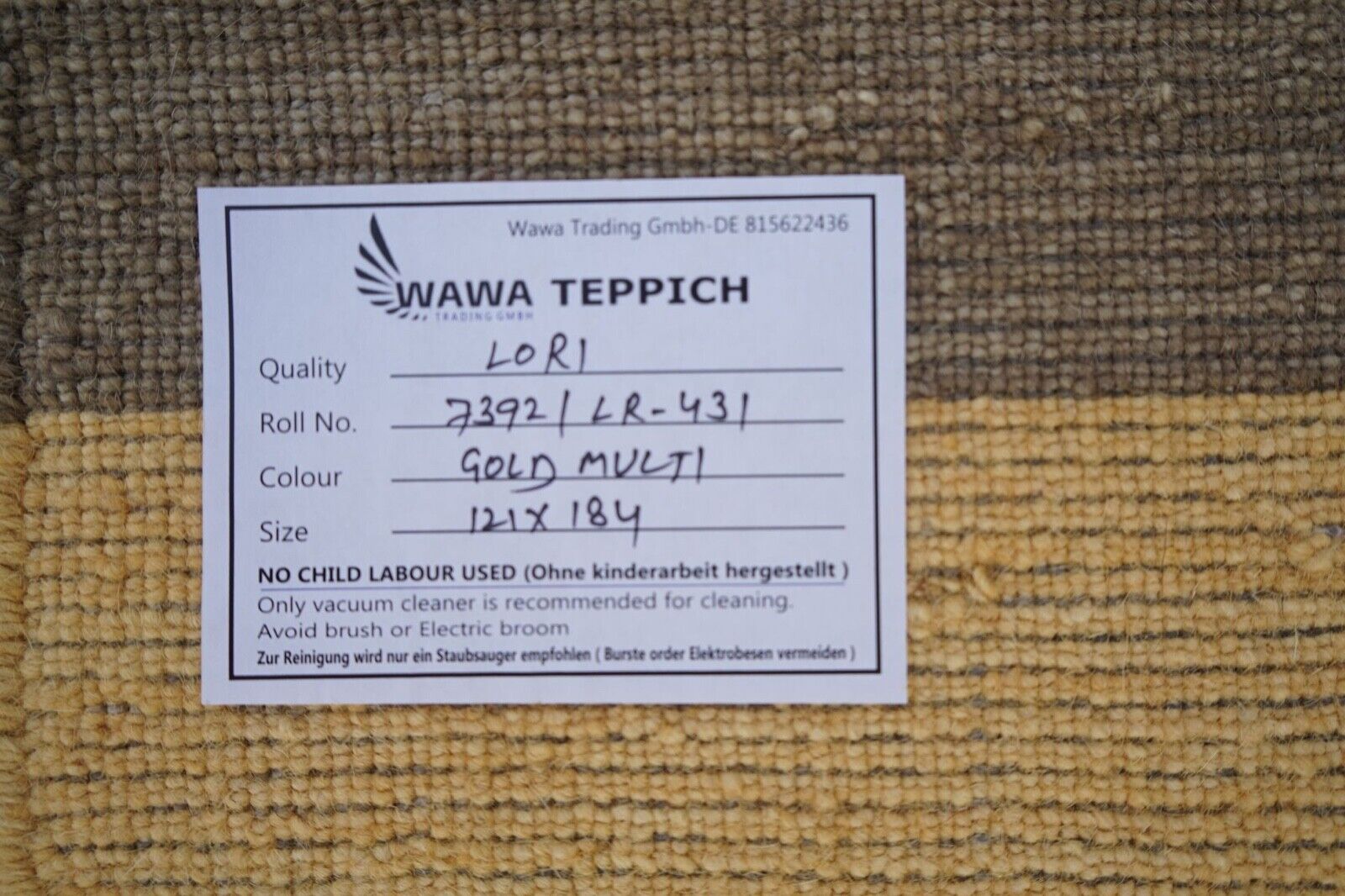 Teppich Gold Braun Handgewebt 100% Wolle 121x184 cm Orientteppich Lori Lr431